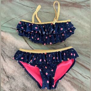 H&M Navy Blue Strawberry Ruffle Kids Bikini with Gold Trim